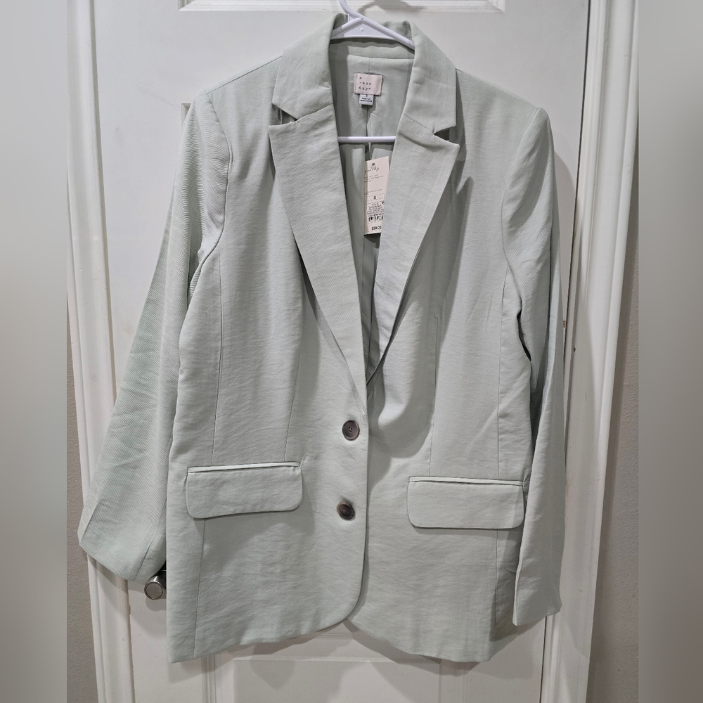 NWT- Mint Blazer with Brown Button Details